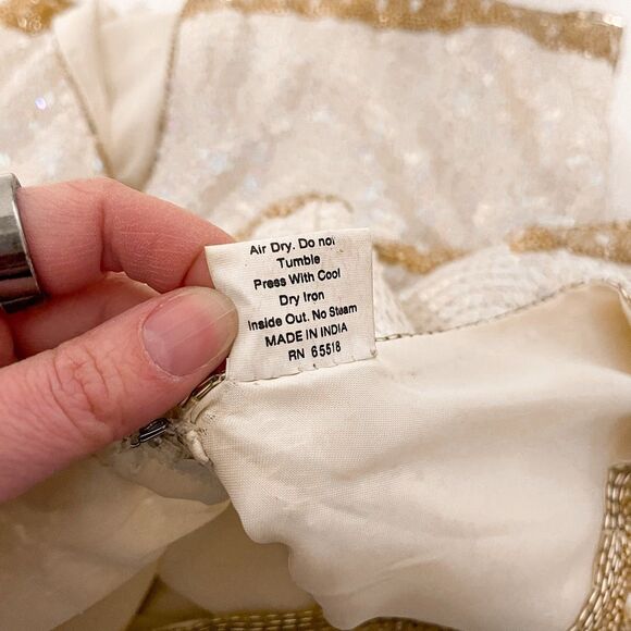 Vintage RARE Patra Iridescent Sequined White & Gold Beaded 100% Silk Dress Size - Picture 9 of 11